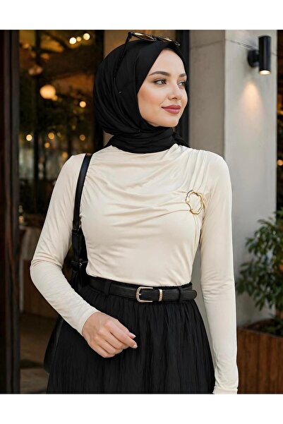 MODA Ön aksesuarlı uzun kol bluz