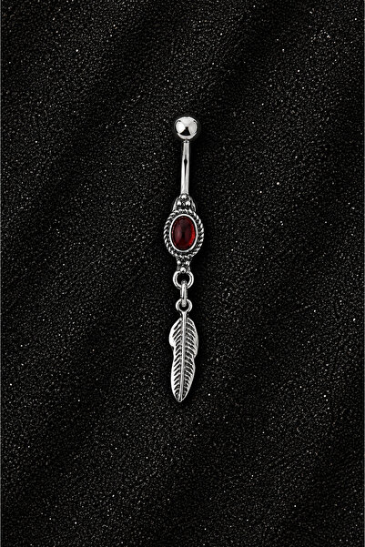 ömay takı Oval yaprak bordo 316 l Cerrahi çelik göbek piercing
