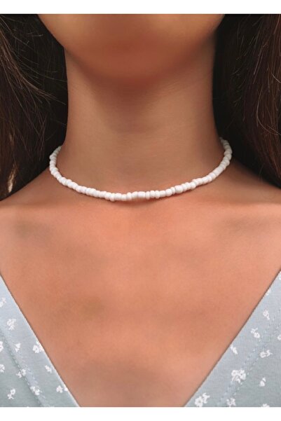 centello&co pırıltı'nın yeni adıyla beraberliğe Düz Beyaz Boncuk Trend Choker...