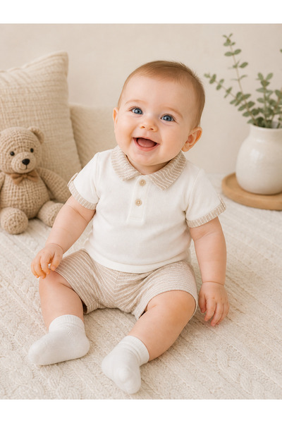 Ozz Baby Polo Collar Lacoste Shirt and Fabric Shorts (6-9) (9-12) (12-18) Mon...