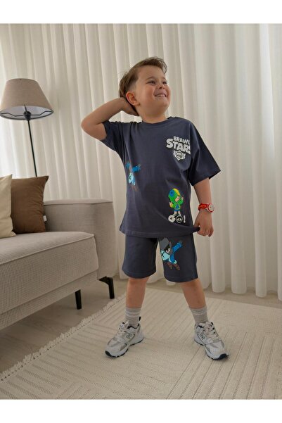 jeliboomkidswear Tricou de vară din bumbac pentru băieți, set de top și panta...