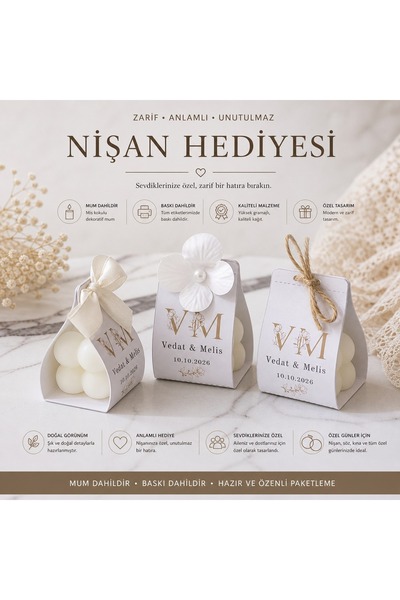 riva studio 10 Adet İsimli Bubble Mum Hediyelik | Nişan Nikah Düğün Sünnet Me...
