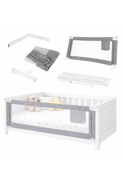 Ikonka Bariera de protectie pentru pat Grey 200 cm, cadru metalic, cu buzunar...