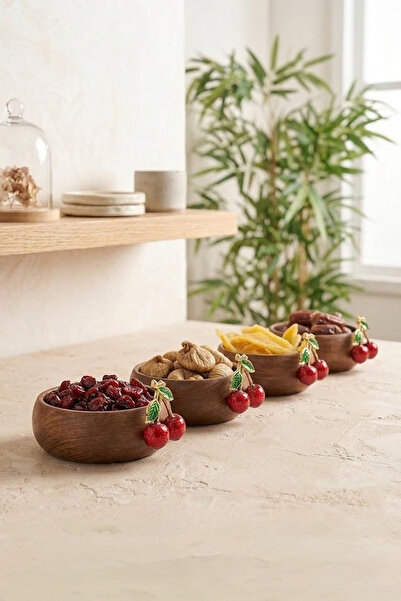 Kitchen Life وعاء تقديم الوجبات الخفيفة ذو مظهر الكرز الأكاسيا، 4 قطع - وعاء ...