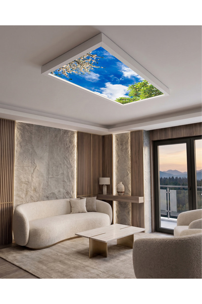 Gökyüzü Panel 60x120 106W, Sıva Üstü, Güçlü Led Aydınlatma, Beyaz Çiçekler, T...