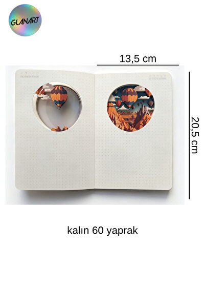 Glanart hediyelik lüks oval desen kesimli çizgisiz not hatıra defteri 60 yaprak (13,5x20,5 cm ) kapadokya