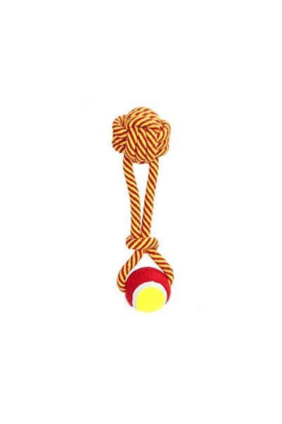 OEM Jucărie pentru câini, Frânghie cu nod și minge, Portocaliu, 32cm