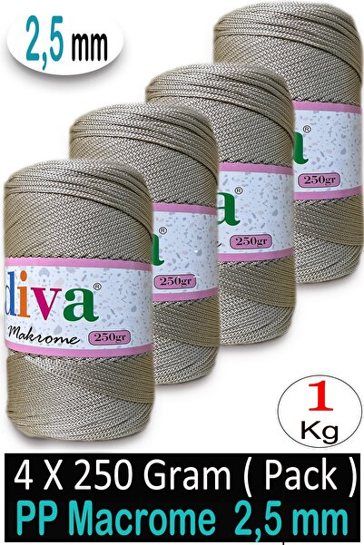 Diva İplik 2,5 χιλιοστά Πολύπλοκο Μακραμέ (1 κιλό) 37 Μπεζ (Συσκευασία των 4)