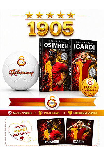 Galatasaray Osimhen & Icardi Lisanslı No 5 Futbol Topu 2026 Model + Poster He...