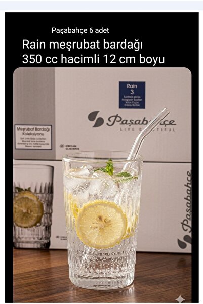 Paşabahçe 6 Pieces of Rain Large Soft Drink Ayran Lemonade Glass 350 Cc Volum...