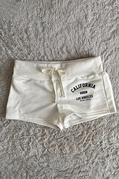 İlayda Toprak Flower California Printed Ecru Elastic Waist Lace-Up Mini Pajam...