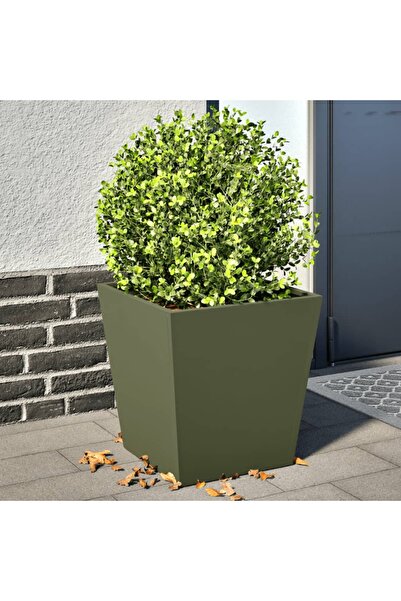 vidaxl Jardiniere gradina, 2 buc., verde masliniu, 40x40x40 cm, otel