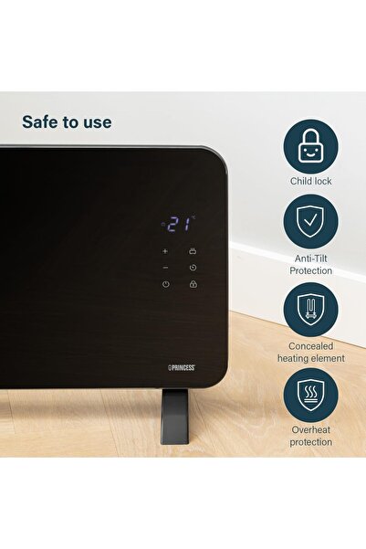 emilydor Convector Electric Princess Smart Glass 2000W Wi-Fi, Termostat Touch...