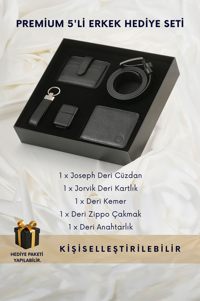 CüzCan Hakiki Deri Cüzdan, Kemer, Kartlık, Anahtarlık ve Çakmak Seti - Joseph...
