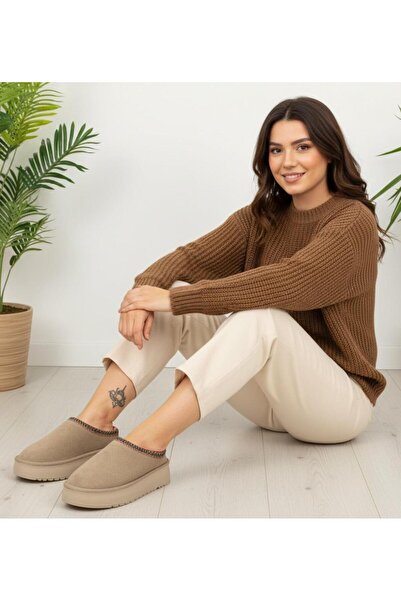 Roy Jones Women's Furry Beige High Sole Daily Slippers 9000-103