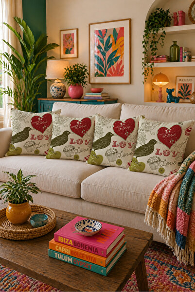 LadiesHome طقم أغطية وسائد مكون من 4 قطع بنمط قلب أحمر مقاس 43x43 سم رومانسي ...