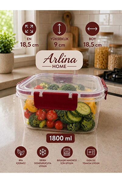 genel tr Softchef Leakproof Square 3-Piece Storage Container Claret Red
