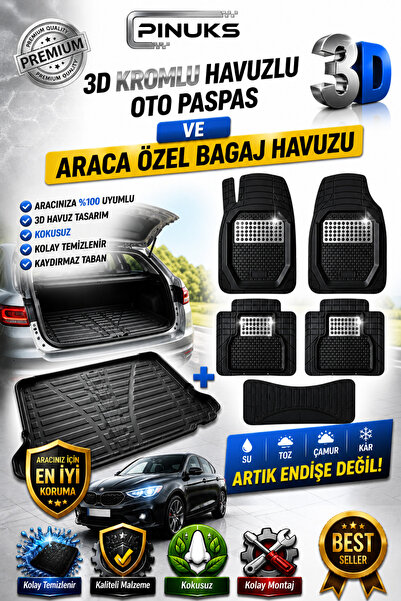 PİNUKS CHERY OMODA 5 2026 MODEL UYUMLU 3D HAVUZLU KROMLU OTO PASPAS + BAGAJ H...