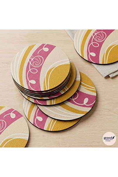 Grand Fine Art 4 Pieces of Printed Leather Coasters - Single-Sided Printed Co...