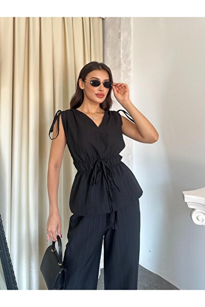 Mazelf Baby&Kids Wear Set de top și pantaloni fără mâneci, cu detalii din dan...