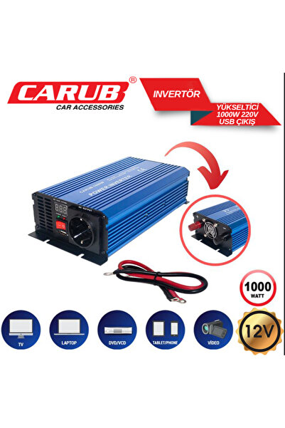 Temiz Pazar CARUB 1000W İnvertör 12V 220V Çevirici Yükseltici USB Çıkışlı Ara...