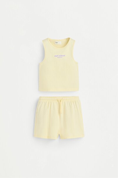 LEFTIES Yazılı crop top ve şort takımı