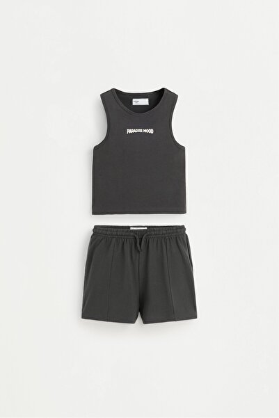 LEFTIES Yazılı crop top ve şort takımı