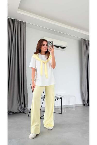 pelin yıldız butik Set tricou și eșarfă Selene Modal galben