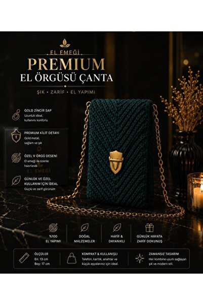 LOREMPBOX Premium Hand Knitted Mobile Phone Bag Petrol Green Handmade Mini Ba...