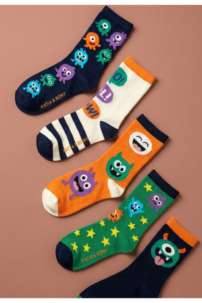 Katia&Bony Pack of 5 Cute Monster Patterned Children's Socks