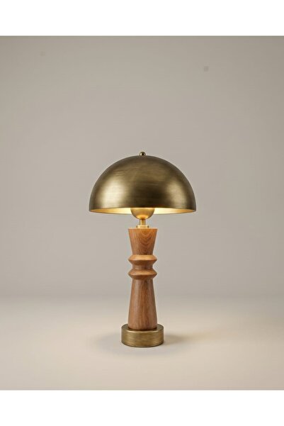 poplinhome Eskitme Metal Başlıklı Ahşap Torna Abajur - Modern Retro Masa Lamb...