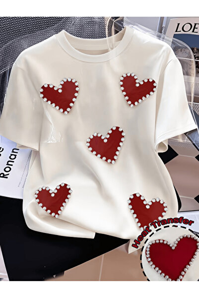 one button Tricou supradimensionat premium cu imprimeu Love Heart și detaliu ...