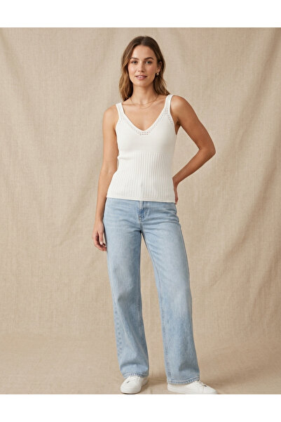 KUĞU Women's V-Neck Ribbed Knitwear Undershirt Slim Fit Flexible Summer Styli...