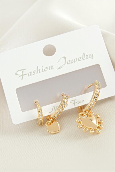 ZERO LAND Ilkeshop 3 Pieces Heart Zircon (02718) Stone Earrings-Yellow