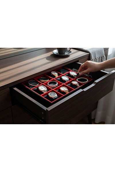 İmpala Kutu Watch and Jewelry Stand with 12 Compartments, Suede Fabric Coveri...