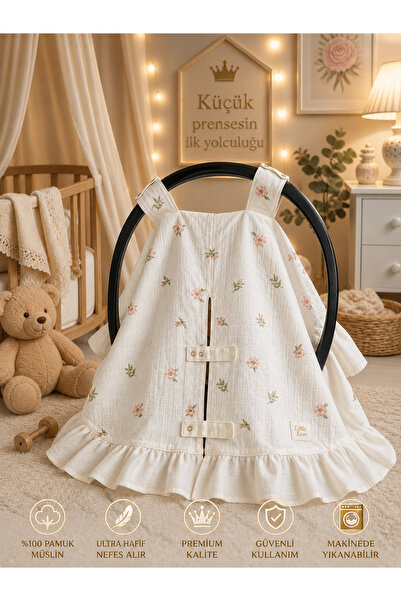 Babycitytr %100 Pamuk Müslin Gül Desenli Fırfırlı Puset Örtüsü Puset Minderi ...