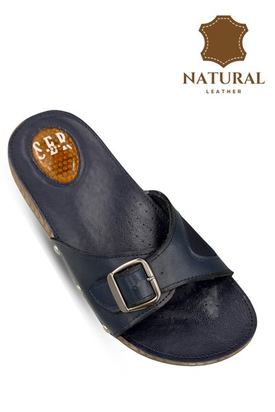 sermoda Genuine Leather Women's Slippers - Women's Slippers with Hallux Valgus Support and Gel Sole, Navy Blue