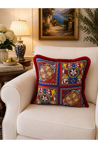 adenkahome Mi̇lano Series, Fringed Cushion Cover with Double-Sided Printing 4...