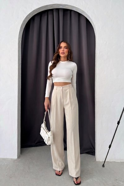 QBZ Crepe Fabric Buttoned Palazzo Pants