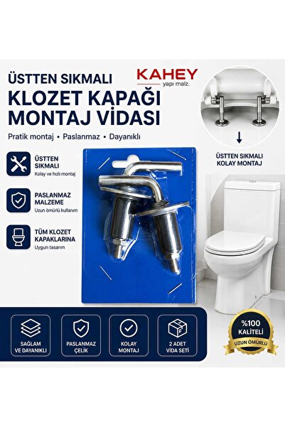KAHEY Klozet Kapak Montaj Vidası Üstten Sıkmalı Metal - Krom Paslanmaz