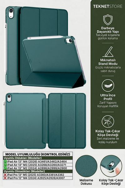 TEKNETSTORE Ipad Air 13" M4 M3 M2 Uyumlu Kılıf Ultra İnce Akıllı Uyku Modlu S...