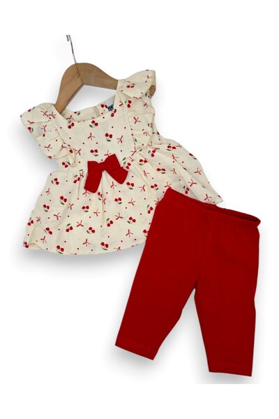 voyyo kids baby Baby Girl Summer Cherry Printed Muslin Blouse and Leggings 1-...