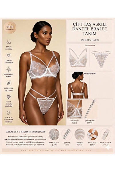 LEDON TAŞ DETAYLI TRANSPARAN DANTEL İÇ ÇAMAŞIR TAKIMI