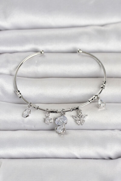 Lisinya Silver Color Brass Cat Detailed Charm Women's Bracelet -