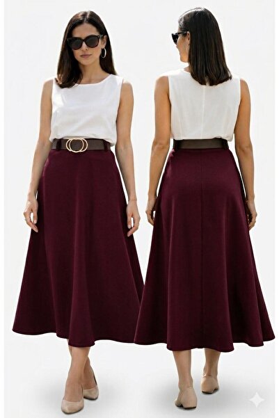 RAZENCİ Women's Coffee-Colored Crepe Fabric Mevlana A-Line Skirt