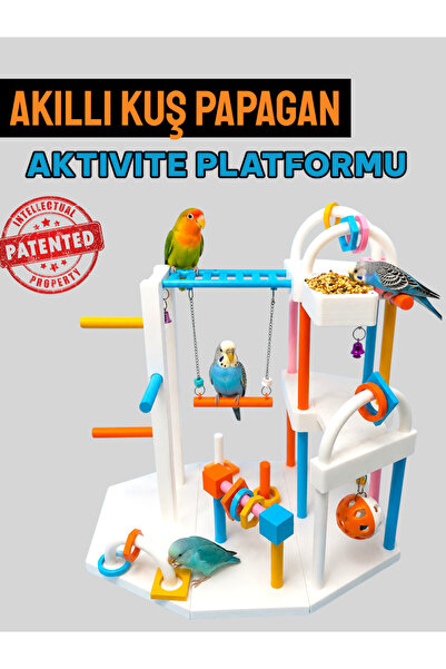 ozzipetshop Akıllı Kuş Papağan Aktivite Platformu – Yemlik, Salıncak, Oyuncak...