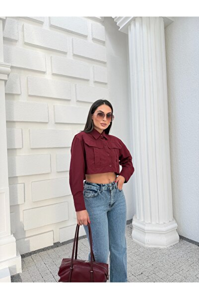 Myra Fashion Oversize Crop Gömlek Geniş Kesim Uzun Kol Bluz Kadın Trend Gömle...