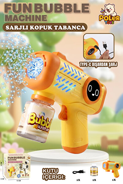 POLER TOYS KÖPÜK TABANCASI ŞARJLI OTOMATİK HAZNELİ TYPC-E DIŞARDAN ŞARJLI BALONCUK OYUNCAĞI TABANCASI