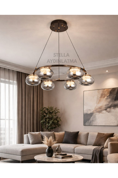 Stella En iyi led avize Füme metal Cam füme 3 RENK Modern Avize Ledli Led Işı...