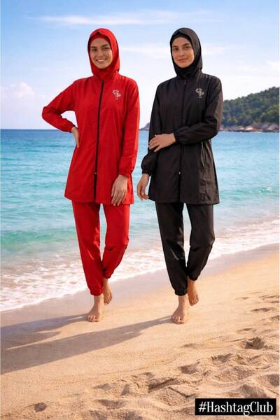 hashtag 2-Piece Hijab Swimsuit Set Hooded Beach Sea Pool Swimsuit Set